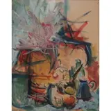 Judith Zafren?, Abstract still life, Watercolor on paper