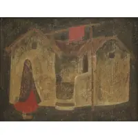Figure in a village by Bhagwan Kapoor, Oil on board, offered Nov 2023