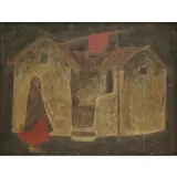 Bhagwan Kapoor, Figure in a village, Oil on board