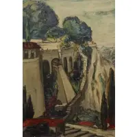 Nell Choate Jones, Palais de Pape, Avignon, Mixed media on paper laid on board