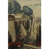 Nell Choate Jones, Palais de Pape, Avignon, Mixed media on paper laid on board