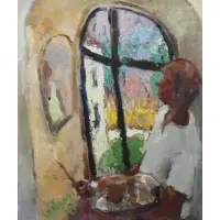 Emory Ladanyi, Artist at Window, Oil on canvas