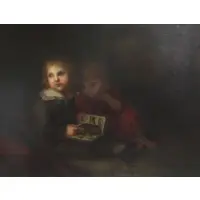 Edmund Tschaplowitz, Two Children Reading, Oil on canvas