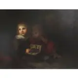 Edmund Tschaplowitz, Two Children Reading, Oil on canvas