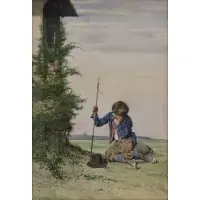 Boy praying by Guerrino Guardabassi, Watercolor on paper, offered May 2023