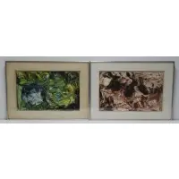 ( 2 ) Abstract compositions by Fred G. Hauck, Oils on board or thick canvas? 1 signed and dated lower right and 1 apparently unsigned, offered Mar 2023