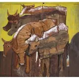 Bernard Langlais, Cows (The Girls), Old pencil inscribed Ogunquit Museum label verso