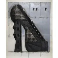 Nick de Angelis, Abstract Composition, Large mixed media oil, paper, collage mounted on canvas.1989