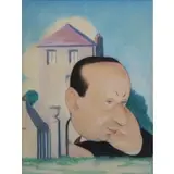 William Cotton, Illustration Portrait of Man and House, Pastel on paper