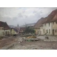 Alfred Renaudin, Bliesbruck, Large oil on canvas