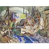Waldo Angelo, Interior Scene with a Man and Boy, Oil on canvas