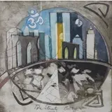 Patricia Tallone Orsini, 92 to lower right. Artist Proof to lower left. Titled "The Eternity Bridge, Colored Etching Prints Collage
