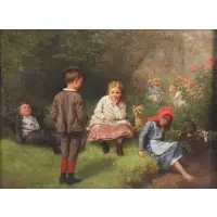 William Holbrook Beard, Children Playing in a Forest, oil on canvas