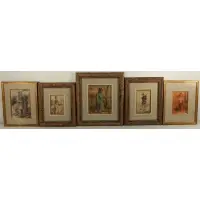 A Rodet, Figures, Grouping of 5 mixed media drawings on paper