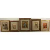 A Rodet, Figures, Grouping of 5 mixed media drawings on paper