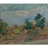 Frank Horowitz, Village Scene, Oil on canvas