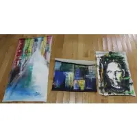 Walford Williams, Abstract Scenes, Grouping of three acrylics on canvas