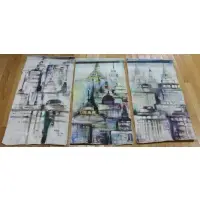 Walford Williams, Abstract Scenes, Grouping of three acrylics on canvas