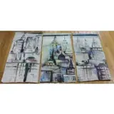 Walford Williams, Abstract Scenes, Grouping of three acrylics on canvas