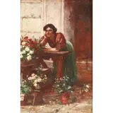 Stefano Novo, Woman with Flowers, Oil on panel