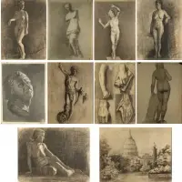 Elanor Colburn, Figure Studies (One Washington D.C. Scene), Grouping of 8 Charcoal Drawings, 2 double sided