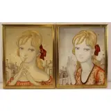 Foussa Itaya, Portraits of Girls, Pair of oils on canvas