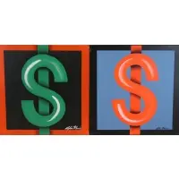 Robin Morris, Dollar Signs, Pair of oils on canvas