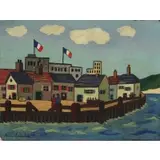 Alan Lowndes, French Port Scene, Oil on Board