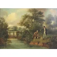 William Jones, Landscape with Fishermen, Oil on Canvas