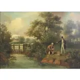 William Jones, Landscape with Fishermen, Oil on Canvas