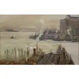 Parker Newton, Lower Manhattan from Brooklyn, Oil on board