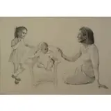 Ian John Hornak, Family Portrait of a Mother and Two Children, 1971, Pencil on paper