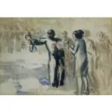 George Luks, Group Shouting, Watercolor