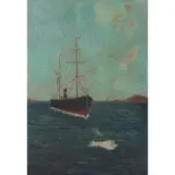 Charles William Wyllie, Sailboat and Tug, Oil on canvas laid to board