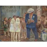 Clark Mills, Children with Photographer, Oil on Board