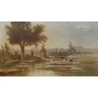 Meyer Straus, Landscape with Cattle, Oil on Canvas