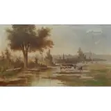 Meyer Straus, Landscape with Cattle, Oil on Canvas