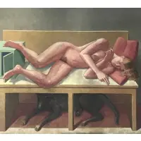 Stephanus Heidacker, Nude with Dog, Oil on Canvas