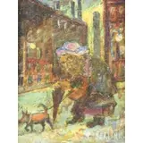 David Burliuk, Old Woman with Dog, Oil on Canvas