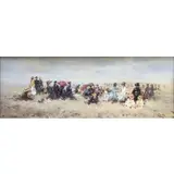 Jean Louis Lefort, Beach Scene, Oil on Board