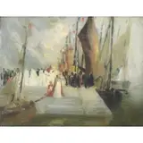 August Drexel Turner, Processional at the Port, Oil on Board