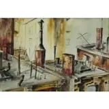 H. Watercolor on Paper Buchsbaum, Roof Scene