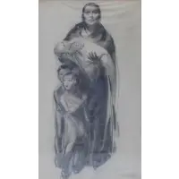 Iver Rose, Mother with Children, Charcoal