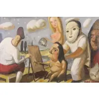Boris Zherdin, Discussion About Art and Love, Oil on Board