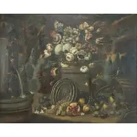 Gasparo Lopez, Still Life with Flowers, Fruit and Birds, Oil on Canvas