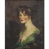 Ben Ali Haggin, A Portrait Sketch, Oil on Canvas "A Portrait Sketch" Canvas laid over board