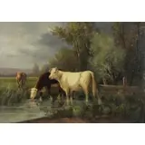 Eugène Fromentin, Cows Watering, Oil on Canvas
