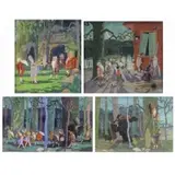 B. Cory. Four Kilvert, Fairy Tale Scenes, Gouache Illustrations
