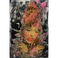 Judith Supine, Keep My Eyes White, Acrylic, Collage, and Resin on Wood, 2012