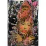 Judith Supine, Keep My Eyes White, Acrylic, Collage, and Resin on Wood, 2012